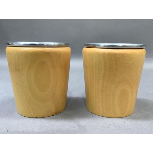 6 - A pair of Linley beech and metal lined candle holders, stamped to the base Linley, 10cm high