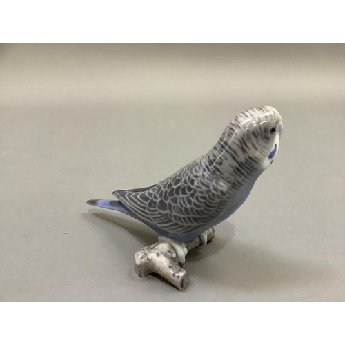 14 - A Bing and Grondahl figure of a budgerigar, 9.5cm high, approximately 4cm wide