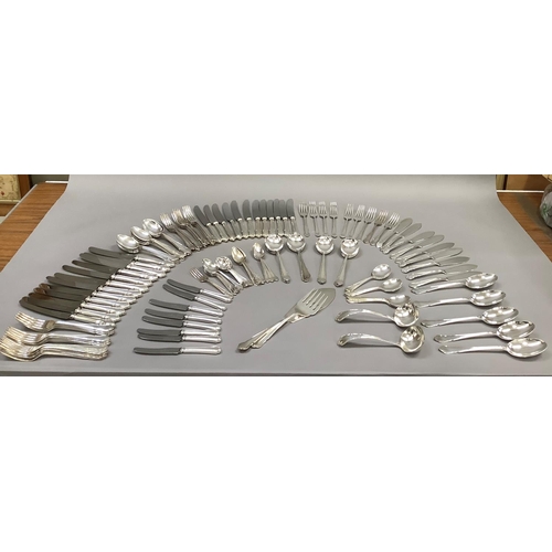 25 - A suite of EPNS cutlery comprising twelve dinner knives and forks, twelve entree/dessert knives and ... 