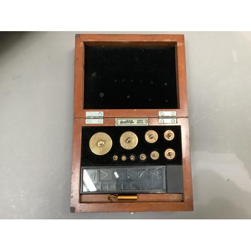 179 - A set of high quality chemist's scales with brass lacquered cylindrical post and beam, numbered 4353... 