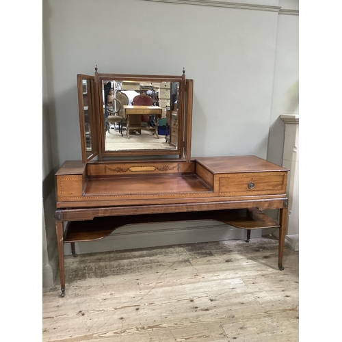 186 - An early 19th century spinette converted to a dressing table with triple mirrors, inlaid with flower... 