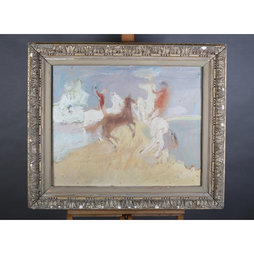 143 - ARR Peter McGinn (Scottish, 20/21st century), Equestrian figures in a landscape, oil on board, signe... 