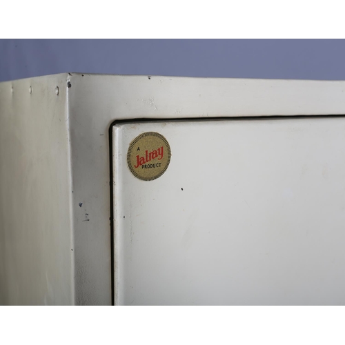 134 - A Jalray cream finished metal cabinet c.1950 of two doors with black curved handles, 51cm wide x 41c... 