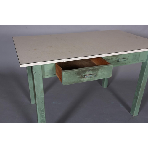 139 - A formica topped and painted pine kitchen table with two drawers to the apron, on square legs, 123cm... 