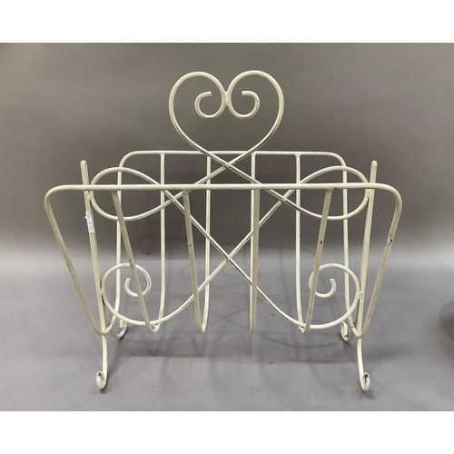 141 - A late 1960s white wire work magazine rack, 37cm wide