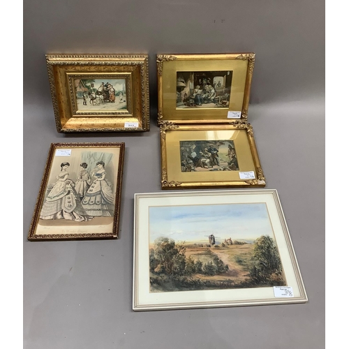 292 - A pair of 19th century Baxter prints, depicting emigration in hope of riches, a pair, gilt frames, t... 