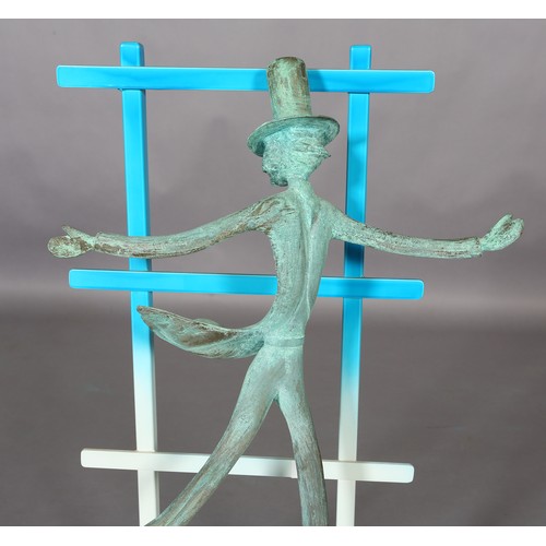 298 - ARR Michael Benn (1937-2017), Ice Dancer, verdigris bronze figure on a white enamelled rectangular b... 