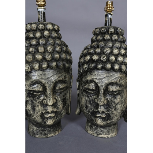 314 - A pair of buddha bust table lamps with black shades, 51cm high, with shades 70cm high