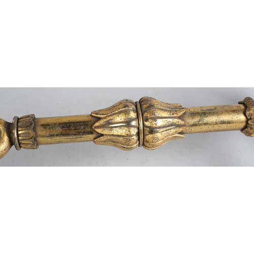 94 - A Victorian lacquered brass wall sconce with foliate plate and swing arm, approximate 56cm long