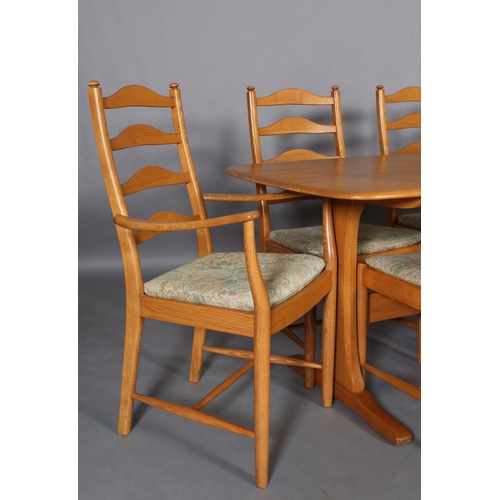 440 - An Ercol pale elm dining table and six chairs, design no. 823 rounded rectangular table on refectory... 