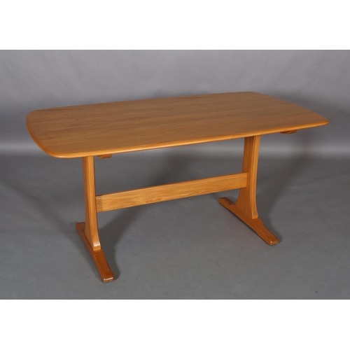 440 - An Ercol pale elm dining table and six chairs, design no. 823 rounded rectangular table on refectory... 