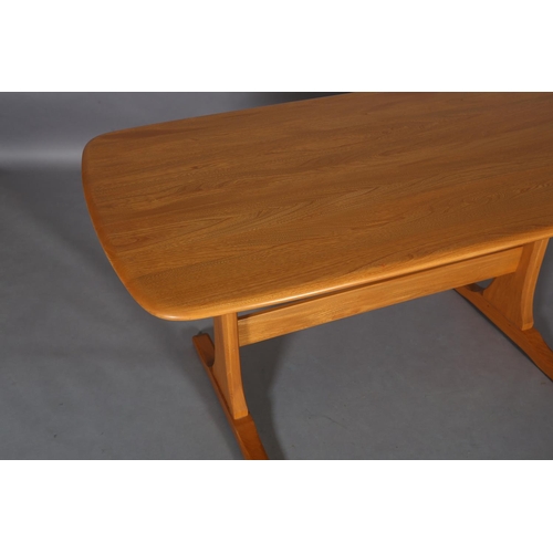 440 - An Ercol pale elm dining table and six chairs, design no. 823 rounded rectangular table on refectory... 