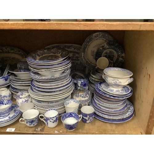 115 - A large quantity of blue and white ware including meat dishes, tureens, bowls and plates in Yuan war... 