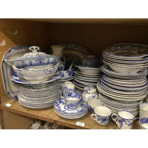 115 - A large quantity of blue and white ware including meat dishes, tureens, bowls and plates in Yuan war... 