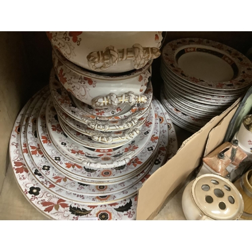 119 - A Victorian Masons Ironstone dinner service comprising a pair of tureens one with cover, 2 pedestal ... 