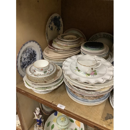 121 - A large collection of decorative plates and tea ware, feeding cup, comports, ribbon plate etc