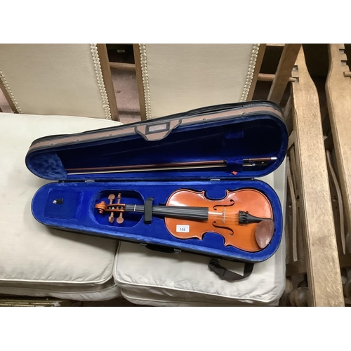 155 - A child's violin labelled 'The Stentor Student I' in good order and complete with bow and lined case