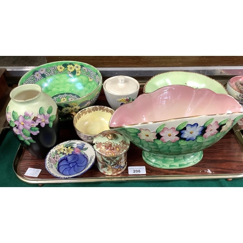 208 - A collection of Maling ware including pedestal fruit bowl, fan shaped vase, dishes, preserve pot, va... 