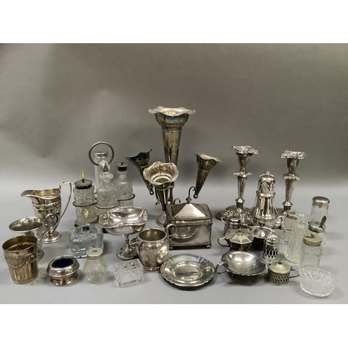 232 - A quantity of silver plated ware including four flute epern, breakfast and other cruet, plated on co... 