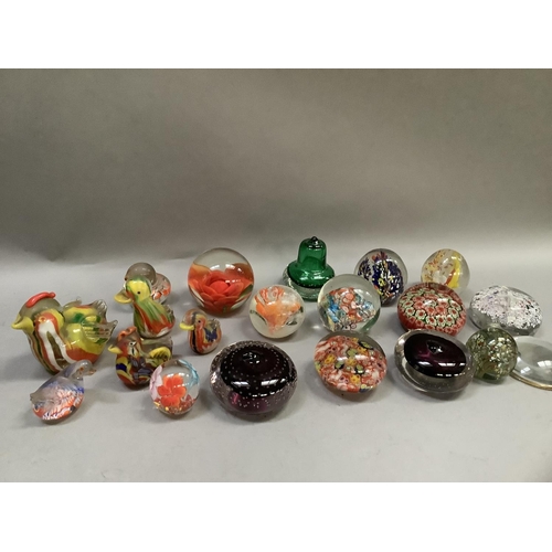 238 - A collection of glass paperweights, five in the form of chickens and ducks