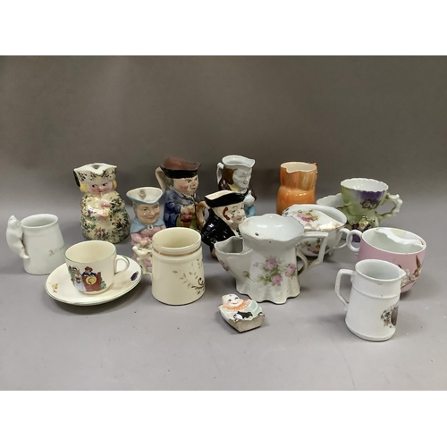 249 - Toby jugs, shaving and moustache mugs, 'curly locks' cup and saucer etc