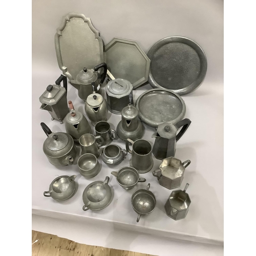 267 - A quantity of 20th century pewter tea services, mugs etc