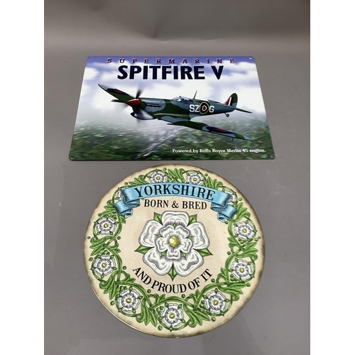 281 - Two reproduction printed metal signs, one for 'Super Marine Spitfire 5', the other 'Yorkshire Born a... 