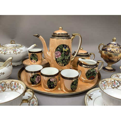 293 - A Noritake china twelve piece coffee service, on a gilt ground and a Noritake cream jug and sugar bo... 