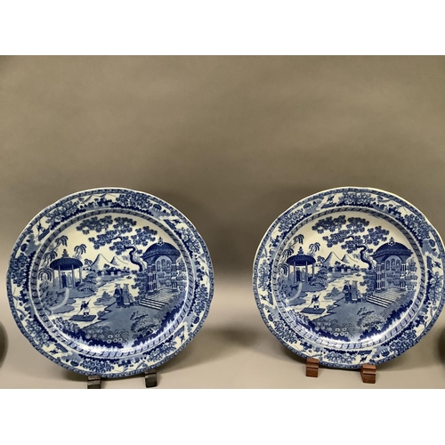 51 - Nine 19th century blue and white transfer printed plates, including a pair of pearlware plates print... 