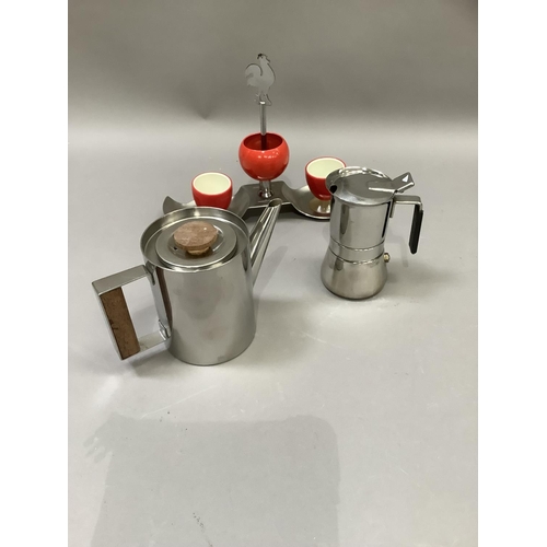 88 - A Vev Casa stainless steel stovetop espresso maker, 12cm high, together with a stainless steel teapo... 