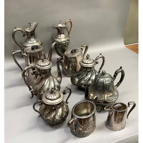 264 - A quantity of Victorian and Edwardian EPBM and EPNS teapots, coffee pots and ewers