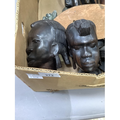 272 - A pair of hardwood carved African figures, two busts, a hard stone bust etc