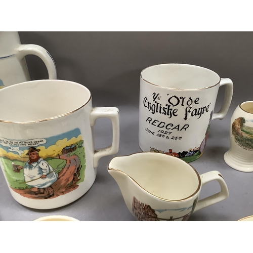 347 - A collection of printed motto ware including cups, saucers and tea plates, Ye Old English Fayre Redc... 