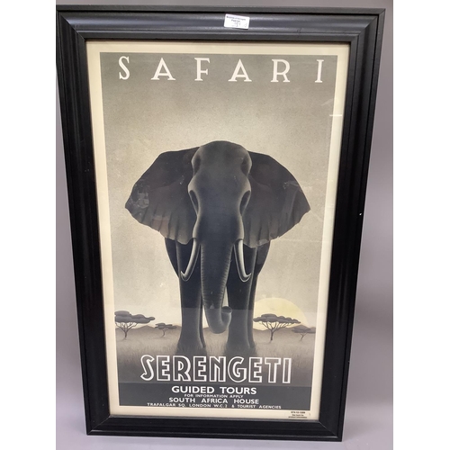 393 - A pair of reproduction 1920's travel posters, Safari and Mystic, in black and white, 69.5cm by 42cm