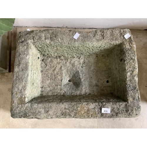 432 - A small stone trough, 60cm x 19cm x 46cm deep, with drilled drainage hole