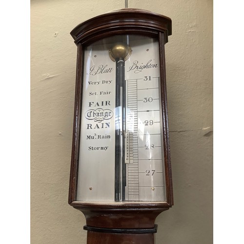 319 - A 19th century mahogany stick barometer with steel register by J Bland of Brighton, 93cm high