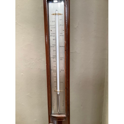 319 - A 19th century mahogany stick barometer with steel register by J Bland of Brighton, 93cm high