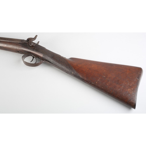 114B - A 19th century double barrelled percussion shot gun by Gooch in 12 gauge, damascus barrel, swan neck... 