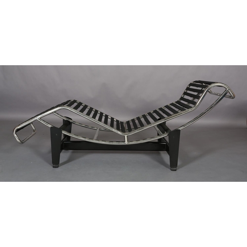 440b - After Le Corbusier an LC4 style chaise, chrome tubular frame with cowhide upholstery