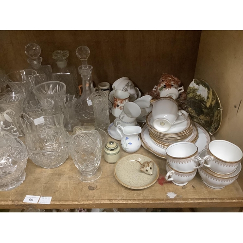 40 - Mixed teaware, cut glass decanters, vases, sugar and cream and mixed table glass