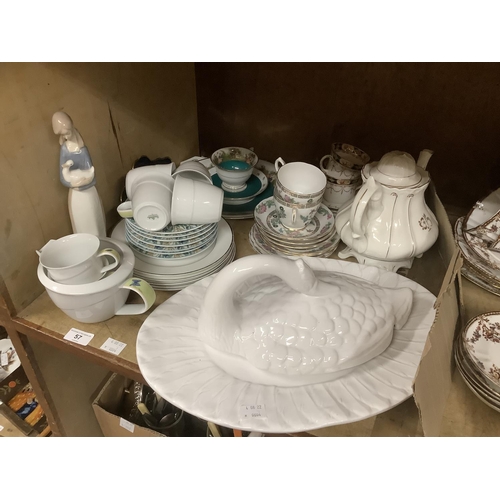 51 - Part tea services, Victorian teapot, swan shaped lid and stand (no bowl) etc