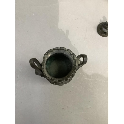 9 - A Chinese bronze two handled koro, the pierced cover with animal finial, pierced gallery to the neck... 