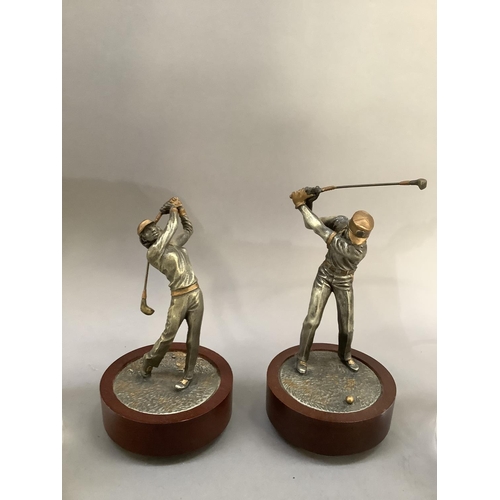 134 - A set of six whisky tumblers, each engraved with a golfer in a different pose, two Cameron sculpture... 