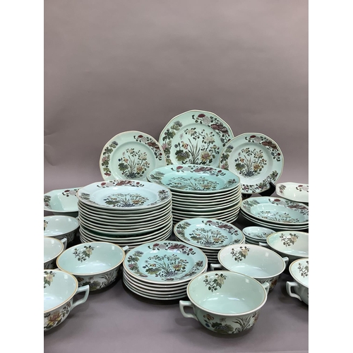 188 - An Adam's Calyx ware dinner service of Ming Jade design including six dinner plates, eight small din... 