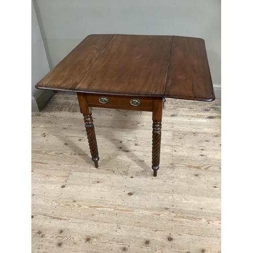 295 - A 19th century mahogany Pembroke dining table having a drawer to the apron and on wrythern turned le... 