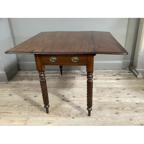 295 - A 19th century mahogany Pembroke dining table having a drawer to the apron and on wrythern turned le... 