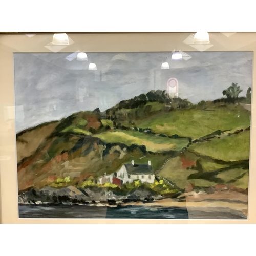 277 - Coastline with cottage and cliffs, oil on board, unsigned 27.5cm by 39cm