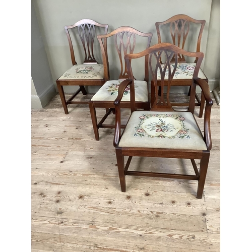 353 - A set of 19th century  mahogany dining chairs with serpentine top rail, pierced splat and floral nee... 