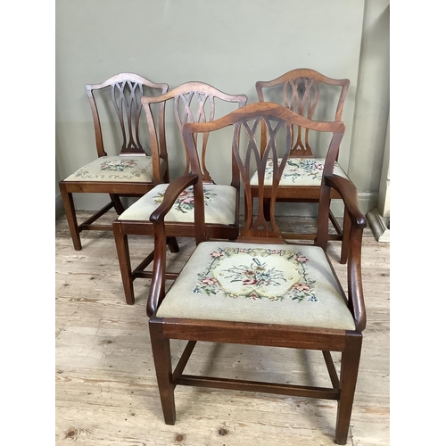 353 - A set of 19th century  mahogany dining chairs with serpentine top rail, pierced splat and floral nee... 