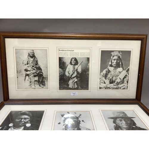 275 - Three framed sets of reproduction black and white photographs of Native Americans including Geronimo... 